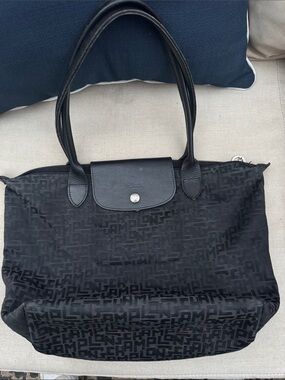 Longchamp Black Tonal Logo Tote
